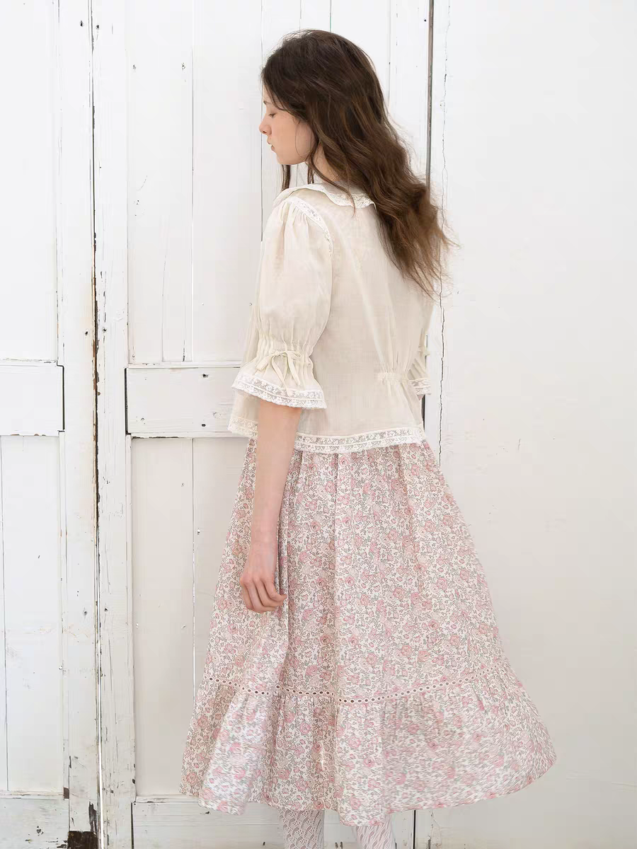 Kissgarnet. Original Design Rose Floral Dress & Embroidered Tie Front Cover-Up Set