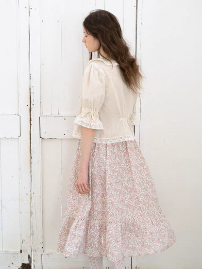 Kissgarnet. Original Design Rose Floral Dress & Embroidered Tie Front Cover-Up Set