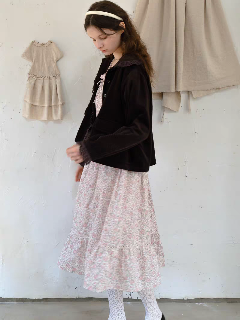 Kissgarnet. Original Design Rose Floral Dress & Embroidered Tie Front Cover-Up Set