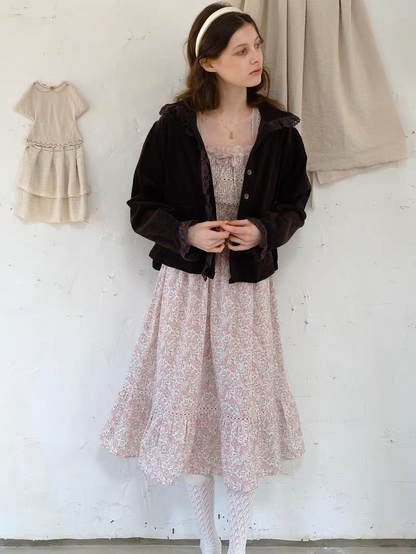Kissgarnet. Original Design Rose Floral Dress & Embroidered Tie Front Cover-Up Set