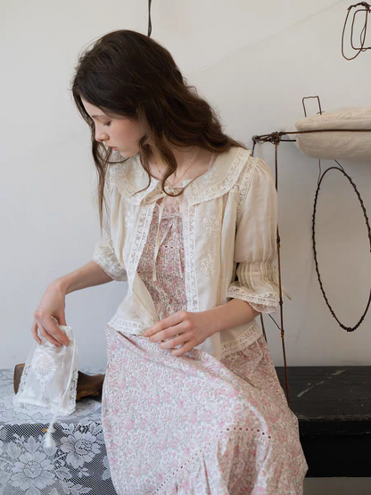 Kissgarnet. Original Design Rose Floral Dress & Embroidered Tie Front Cover-Up Set
