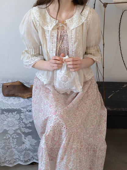 Kissgarnet. Original Design Rose Floral Dress & Embroidered Tie Front Cover-Up Set