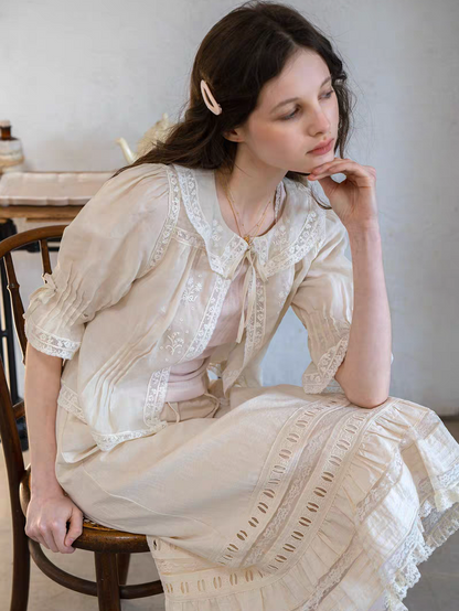 Kissgarnet. Original Design Rose Floral Dress & Embroidered Tie Front Cover-Up Set