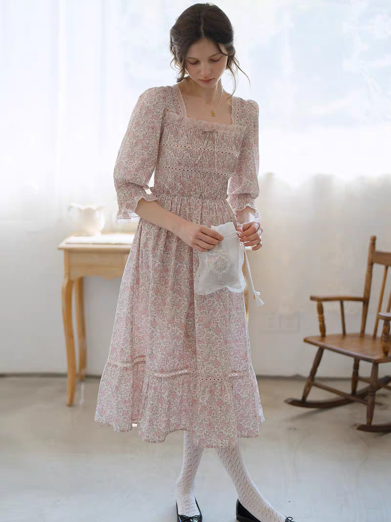 Kissgarnet. Original Design Rose Floral Dress & Embroidered Tie Front Cover-Up Set