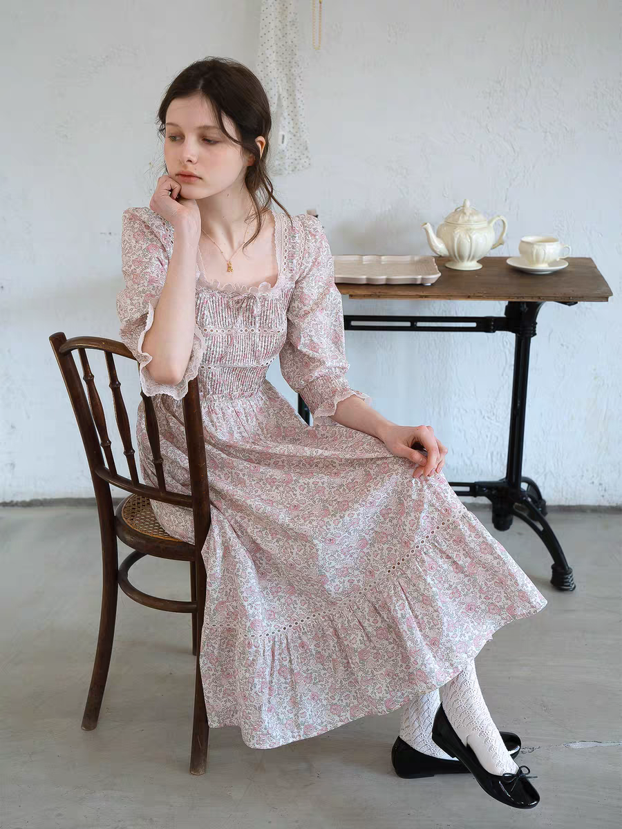 Kissgarnet. Original Design Rose Floral Dress & Embroidered Tie Front Cover-Up Set