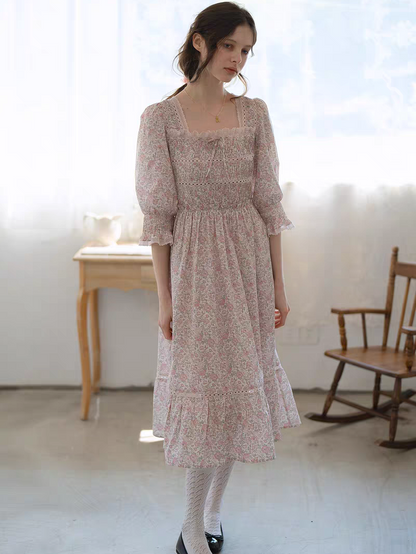 Kissgarnet. Original Design Rose Floral Dress & Embroidered Tie Front Cover-Up Set
