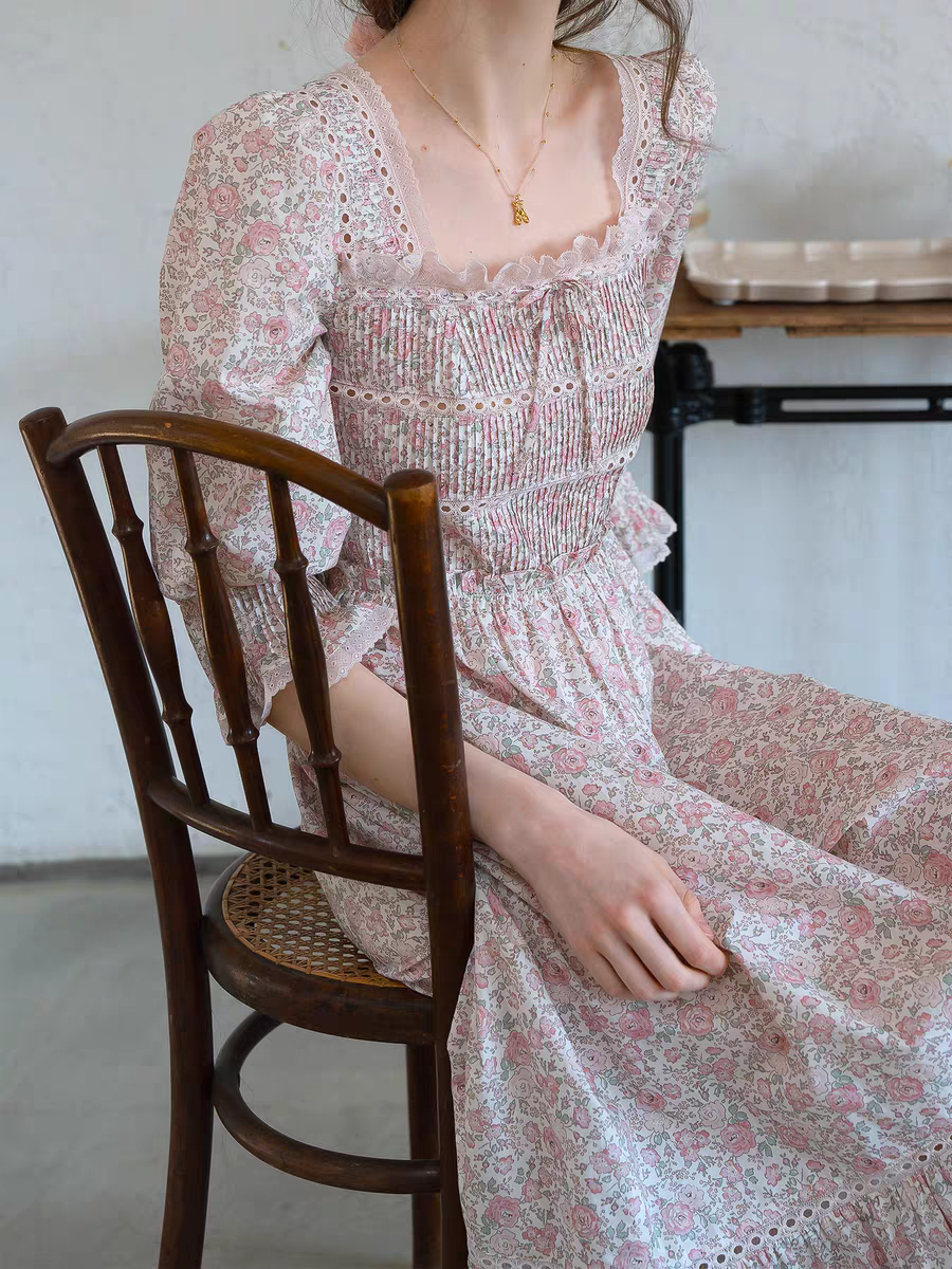 Kissgarnet. Original Design Rose Floral Dress & Embroidered Tie Front Cover-Up Set
