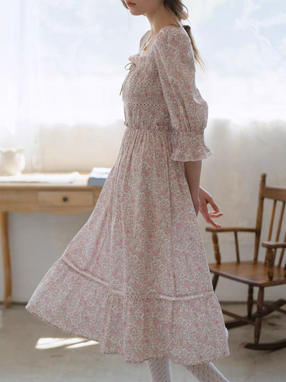 Kissgarnet. Original Design Rose Floral Dress & Embroidered Tie Front Cover-Up Set
