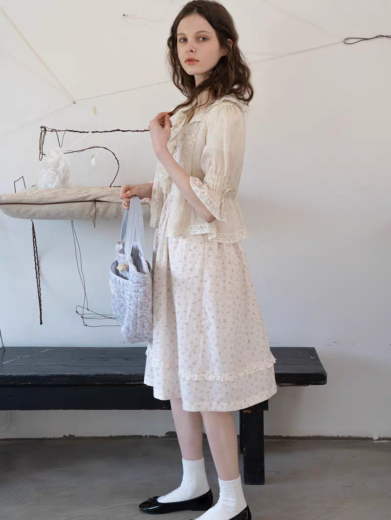 Kissgarnet. Original Design Rose Floral Dress & Embroidered Tie Front Cover-Up Set
