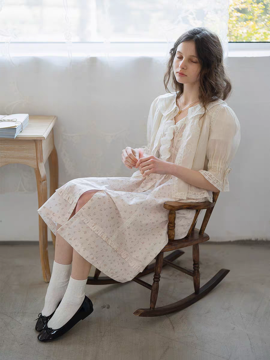 Kissgarnet. Original Design Rose Floral Dress & Embroidered Tie Front Cover-Up Set