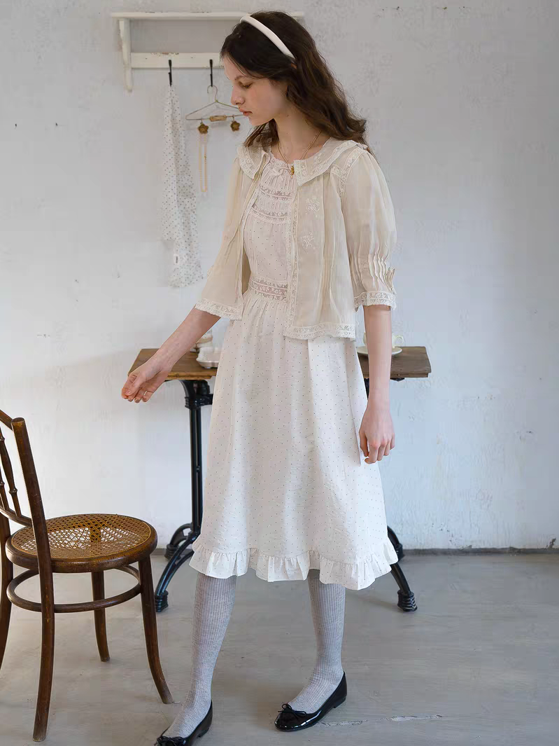 Kissgarnet. Original Design Rose Floral Dress & Embroidered Tie Front Cover-Up Set