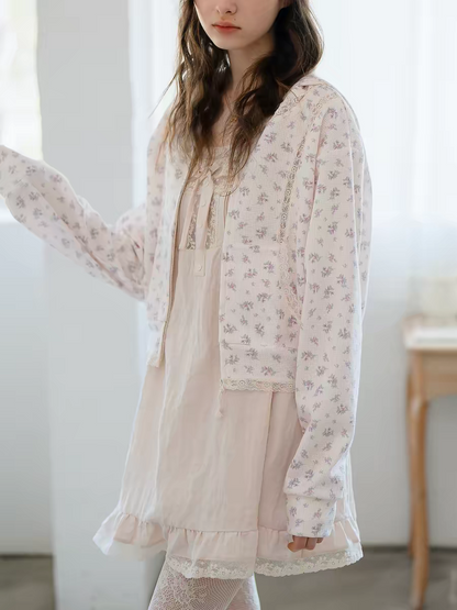 Kissgarnet. Original Design Embroidered Cardigan-Style Overlay Dress & Lace Slip Dress Set
