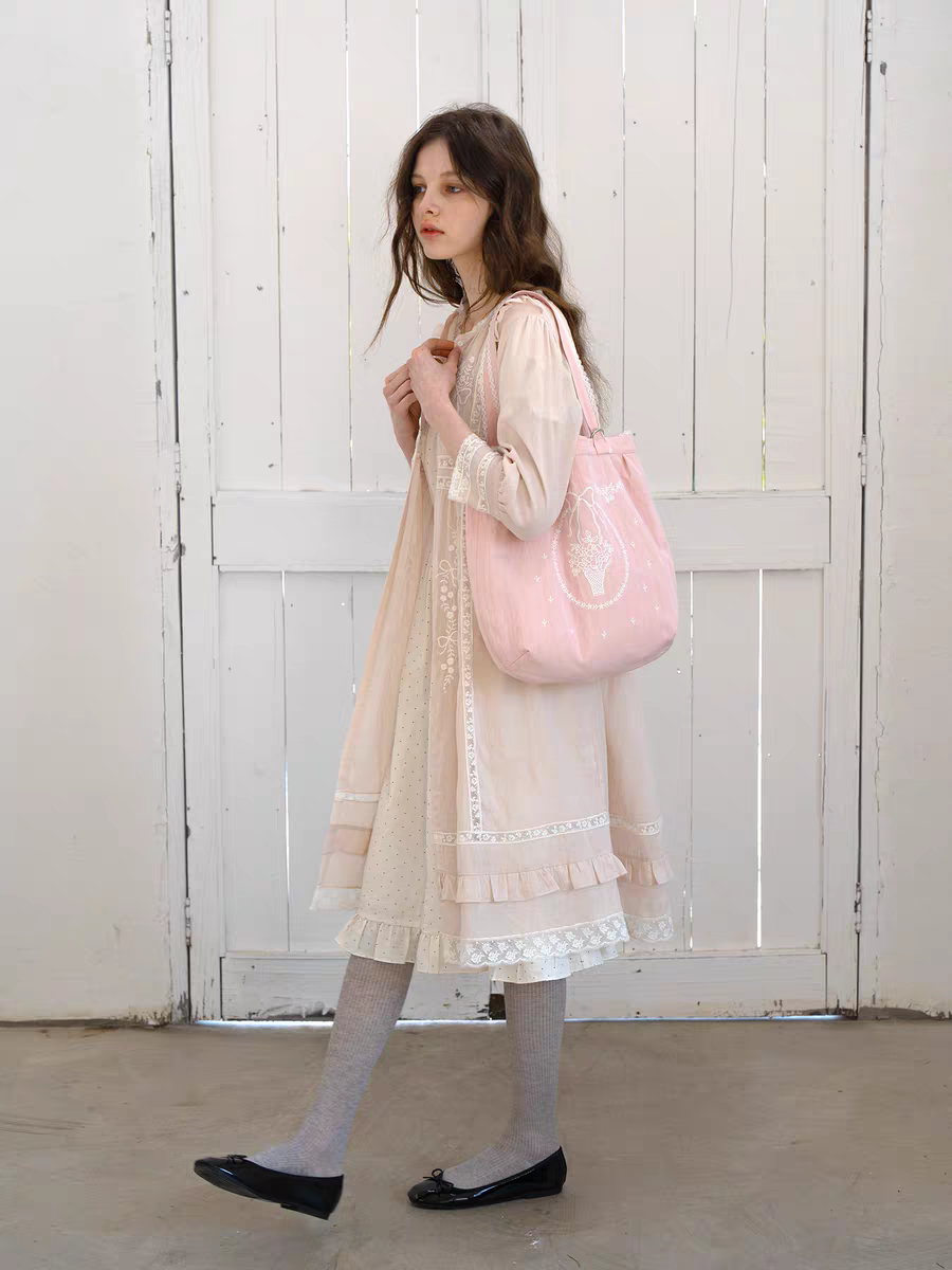 Kissgarnet. Original Design Embroidered Cardigan-Style Overlay Dress & Lace Slip Dress Set