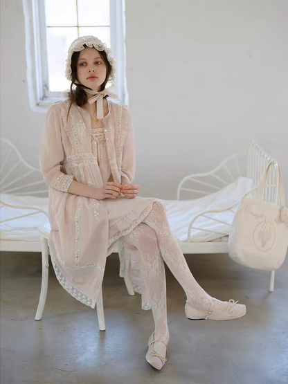 Kissgarnet. Original Design Embroidered Cardigan-Style Overlay Dress & Lace Slip Dress Set