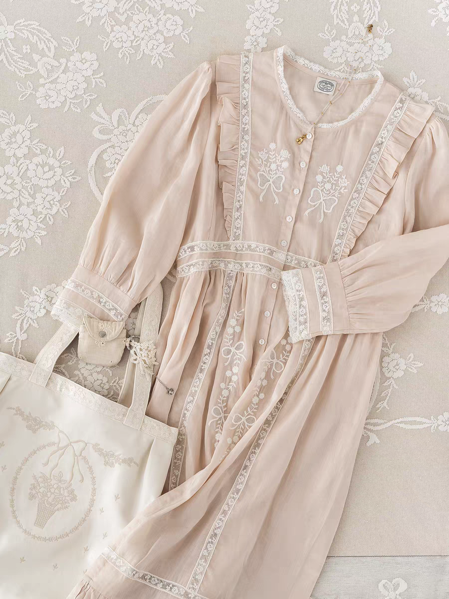 Kissgarnet. Original Design Embroidered Cardigan-Style Overlay Dress & Lace Slip Dress Set