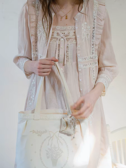 Kissgarnet. Original Design Embroidered Cardigan-Style Overlay Dress & Lace Slip Dress Set