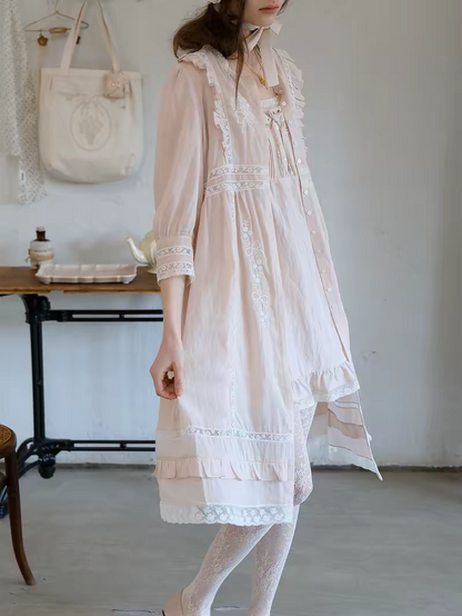 Kissgarnet. Original Design Embroidered Cardigan-Style Overlay Dress & Lace Slip Dress Set