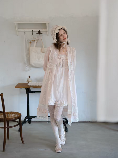 Kissgarnet. Original Design Embroidered Cardigan-Style Overlay Dress & Lace Slip Dress Set