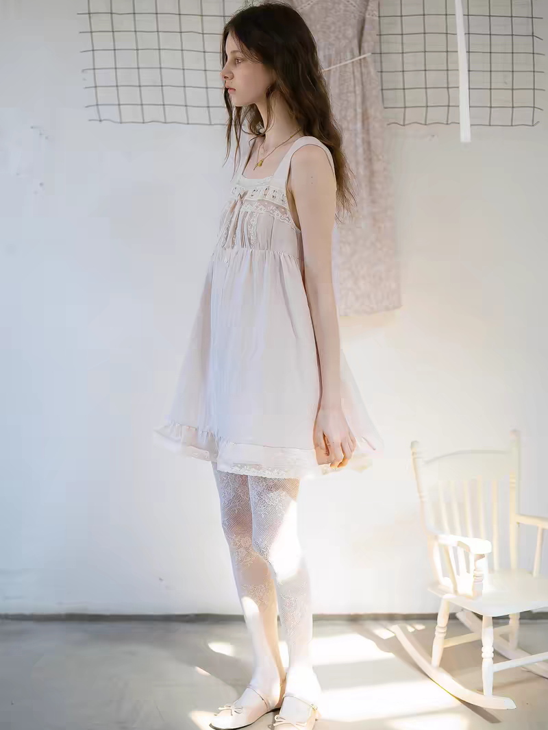 Kissgarnet. Original Design Embroidered Cardigan-Style Overlay Dress & Lace Slip Dress Set