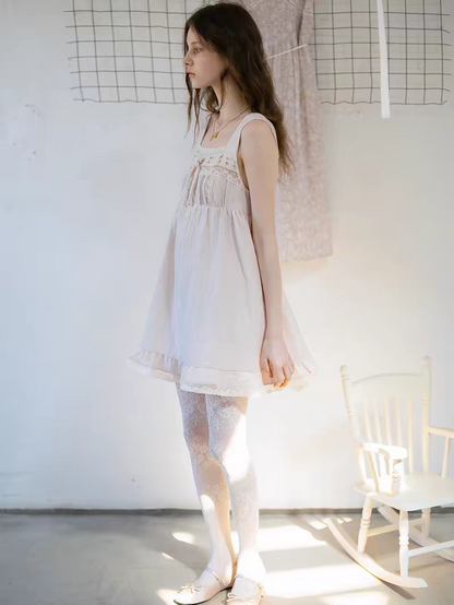 Kissgarnet. Original Design Embroidered Cardigan-Style Overlay Dress & Lace Slip Dress Set