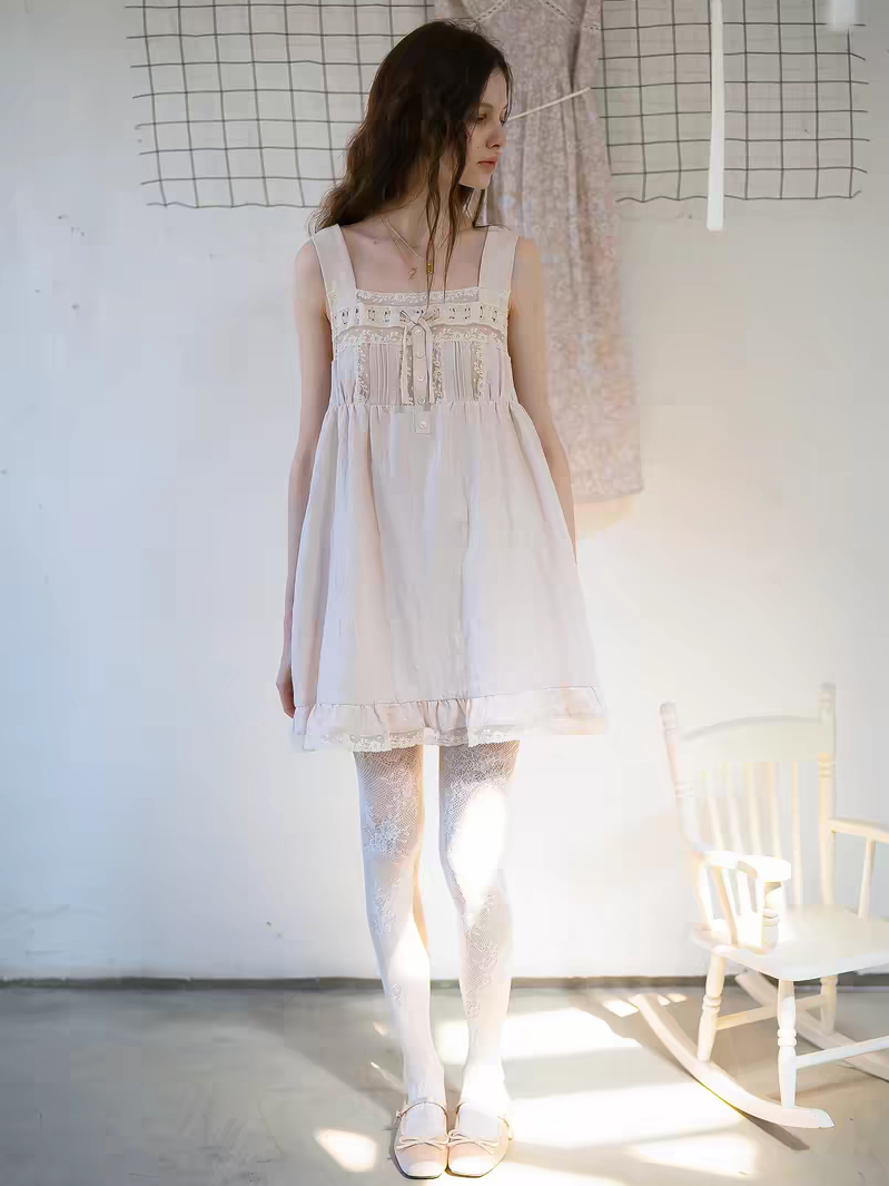 Kissgarnet. Original Design Embroidered Cardigan-Style Overlay Dress & Lace Slip Dress Set