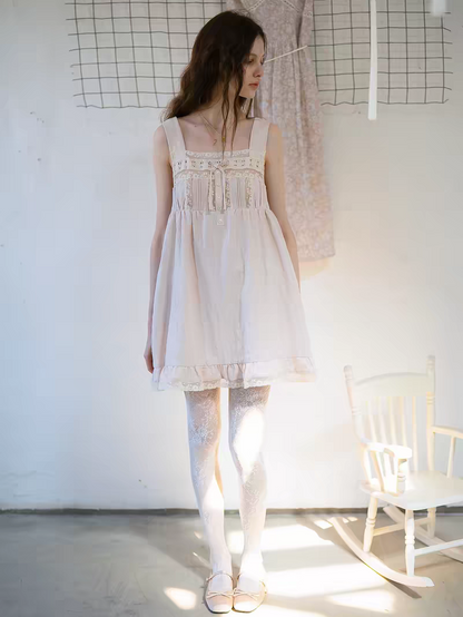 Kissgarnet. Original Design Embroidered Cardigan-Style Overlay Dress & Lace Slip Dress Set