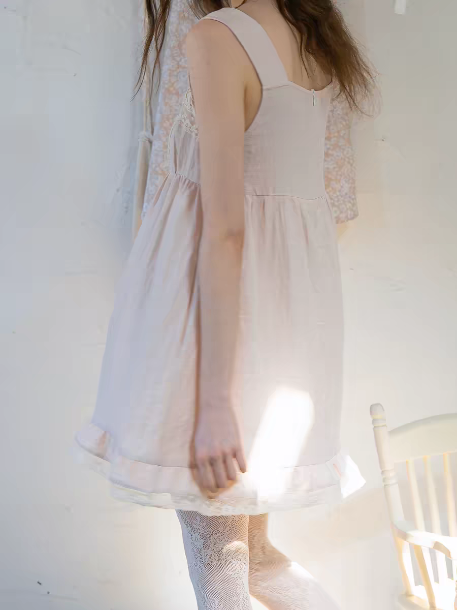 Kissgarnet. Original Design Embroidered Cardigan-Style Overlay Dress & Lace Slip Dress Set