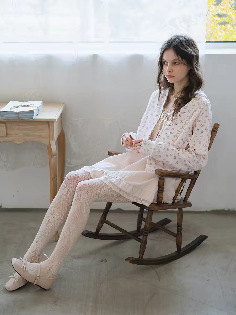 Kissgarnet. Original Design Embroidered Cardigan-Style Overlay Dress & Lace Slip Dress Set