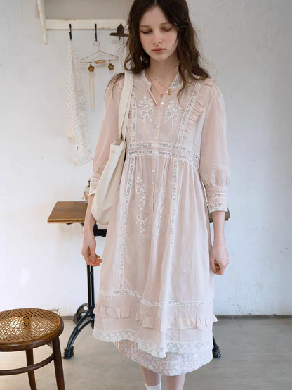 Kissgarnet. Original Design Embroidered Cardigan-Style Overlay Dress & Lace Slip Dress Set