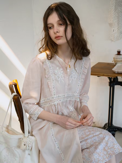 Kissgarnet. Original Design Embroidered Cardigan-Style Overlay Dress & Lace Slip Dress Set
