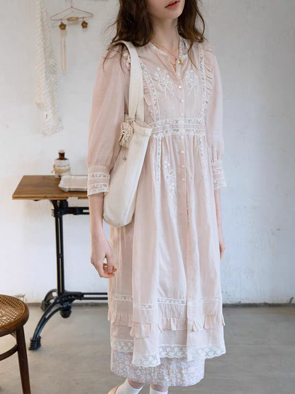 Kissgarnet. Original Design Embroidered Cardigan-Style Overlay Dress & Lace Slip Dress Set