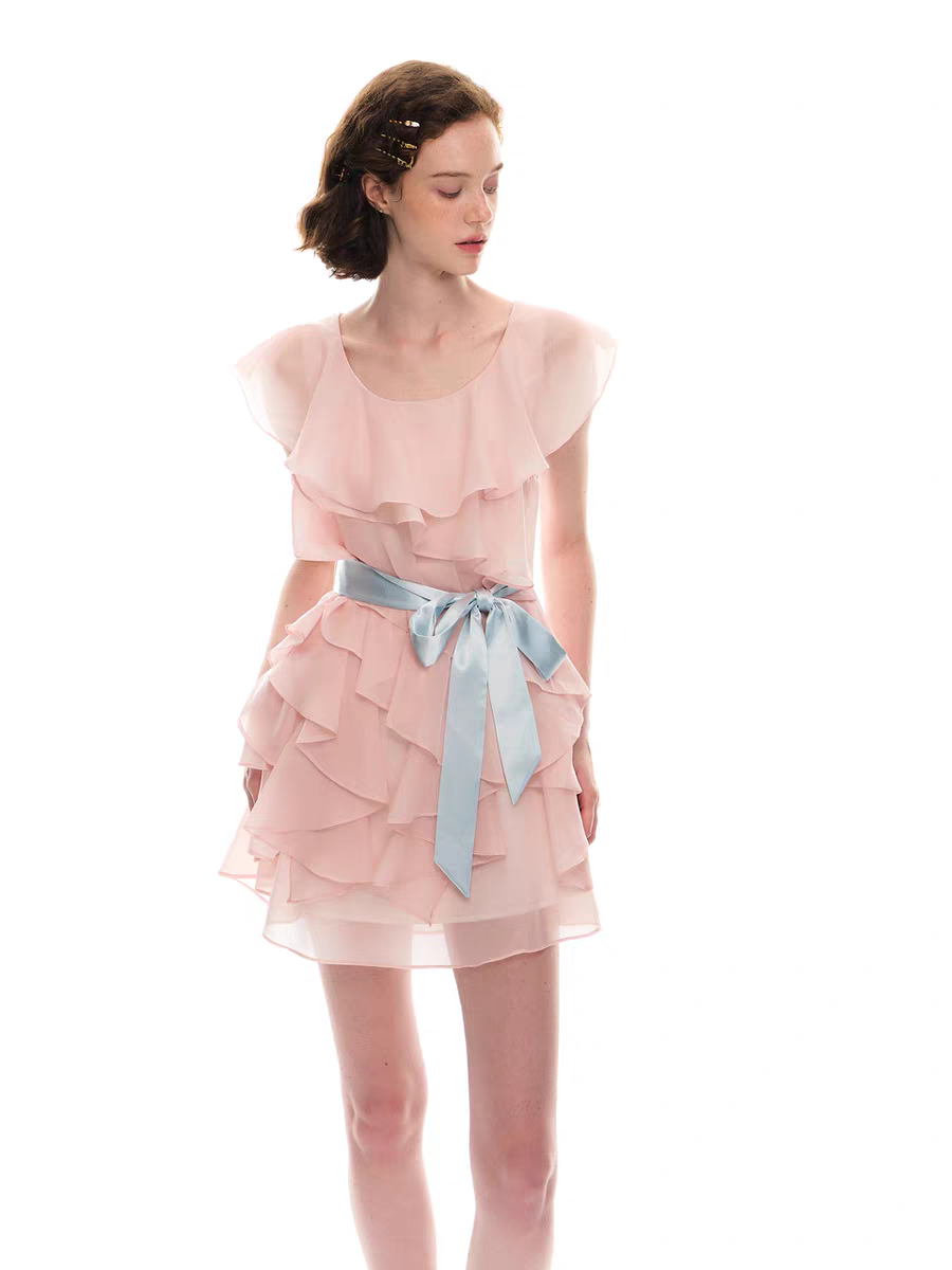 Romance Nanci. Original Design Ruffle Trim Tie Dress