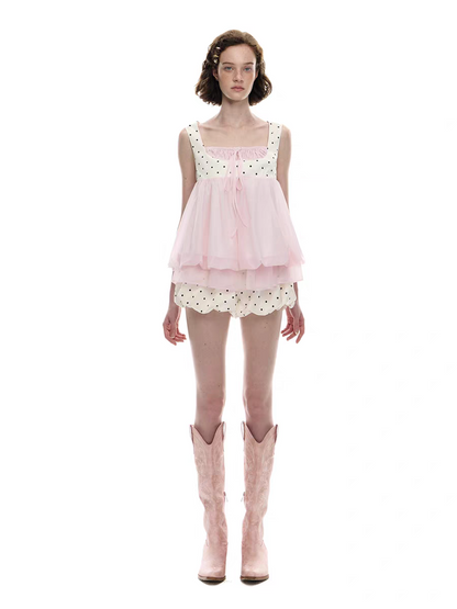 Romance Nanci. Original Design Polka Dot Bubble Hem Sleeveless Top & Skort Set