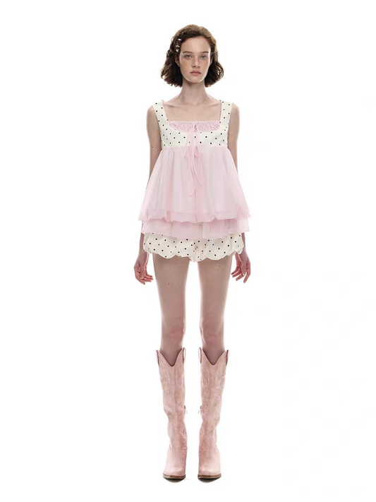 Romance Nanci. Original Design Polka Dot Bubble Hem Sleeveless Top & Skort Set