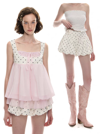 Romance Nanci. Original Design Polka Dot Bubble Hem Sleeveless Top & Skort Set