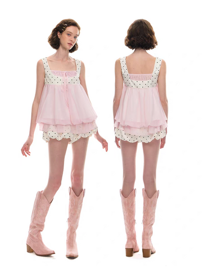 Romance Nanci. Original Design Polka Dot Bubble Hem Sleeveless Top & Skort Set