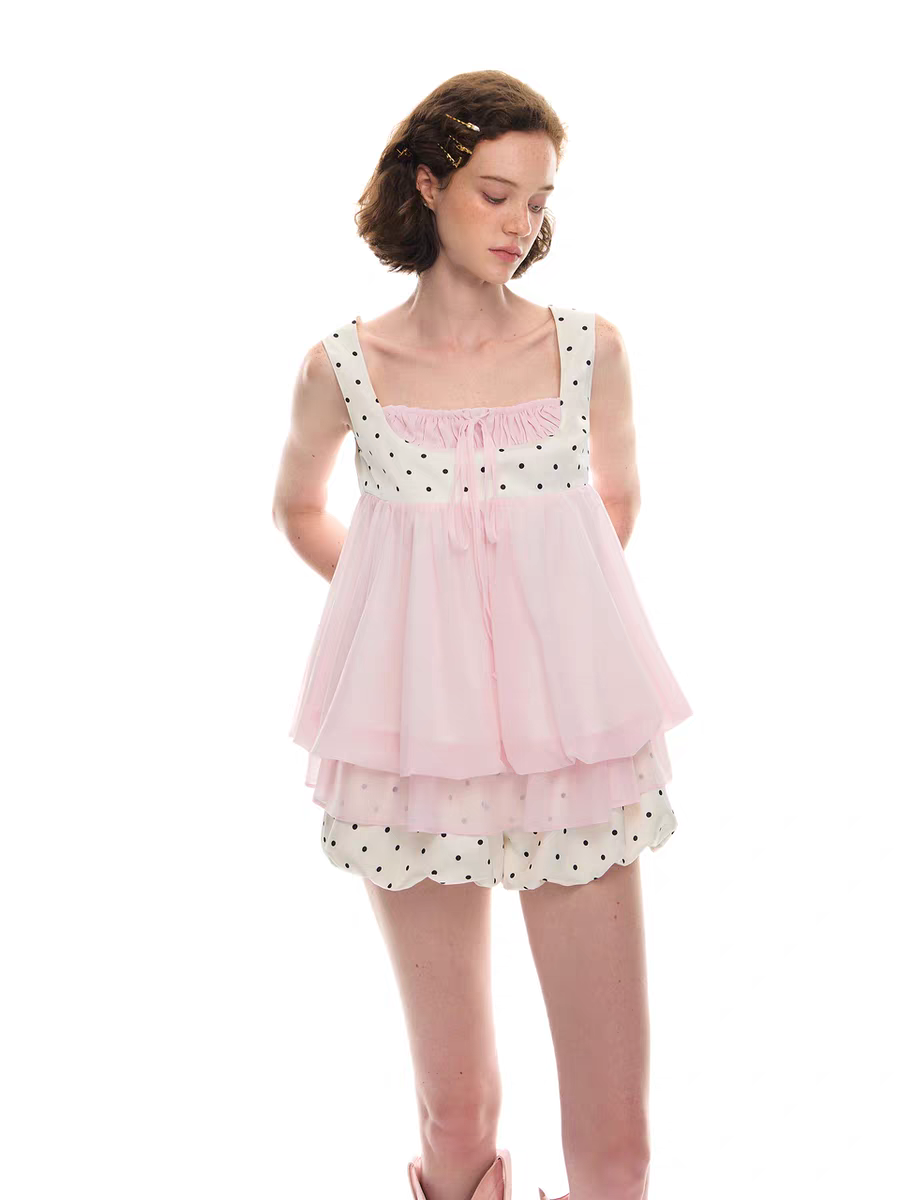 Romance Nanci. Original Design Polka Dot Bubble Hem Sleeveless Top & Skort Set