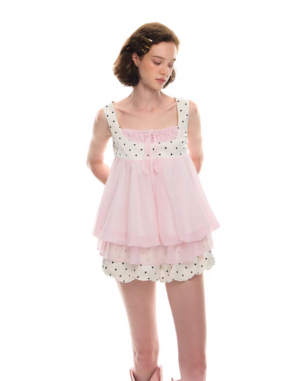 Romance Nanci. Original Design Polka Dot Bubble Hem Sleeveless Top & Skort Set