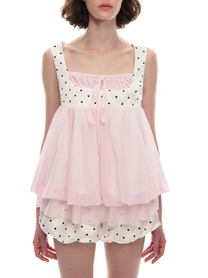 Romance Nanci. Original Design Polka Dot Bubble Hem Sleeveless Top & Skort Set