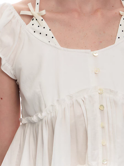 Romance Nanci. Original Design Polka Dot Patchwork Halter Cropped Shirt Top