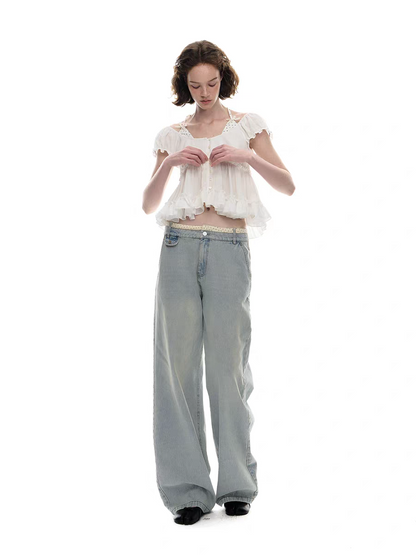 Romance Nanci. Original Design Polka Dot Patchwork Halter Cropped Shirt Top