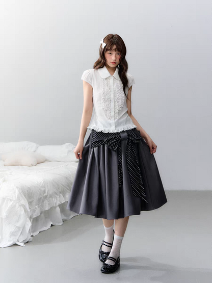 Narratorgirls. Original Design Polka Dot Bow Puffy Midi Skirt