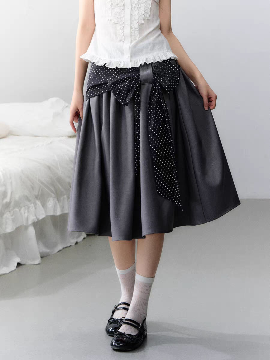 Narratorgirls. Original Design Polka Dot Bow Puffy Midi Skirt