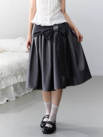 Narratorgirls. Original Design Polka Dot Bow Puffy Midi Skirt