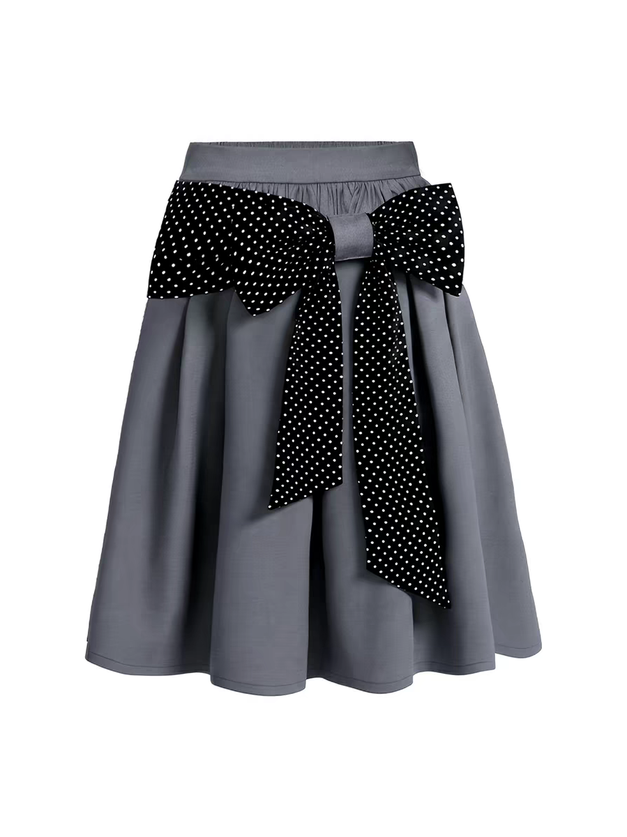 Narratorgirls. Original Design Polka Dot Bow Puffy Midi Skirt