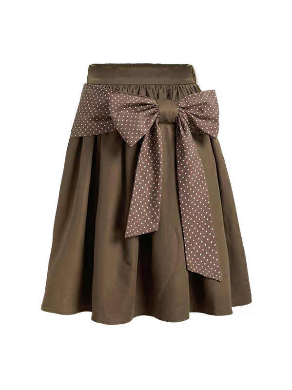 Narratorgirls. Original Design Polka Dot Bow Puffy Midi Skirt