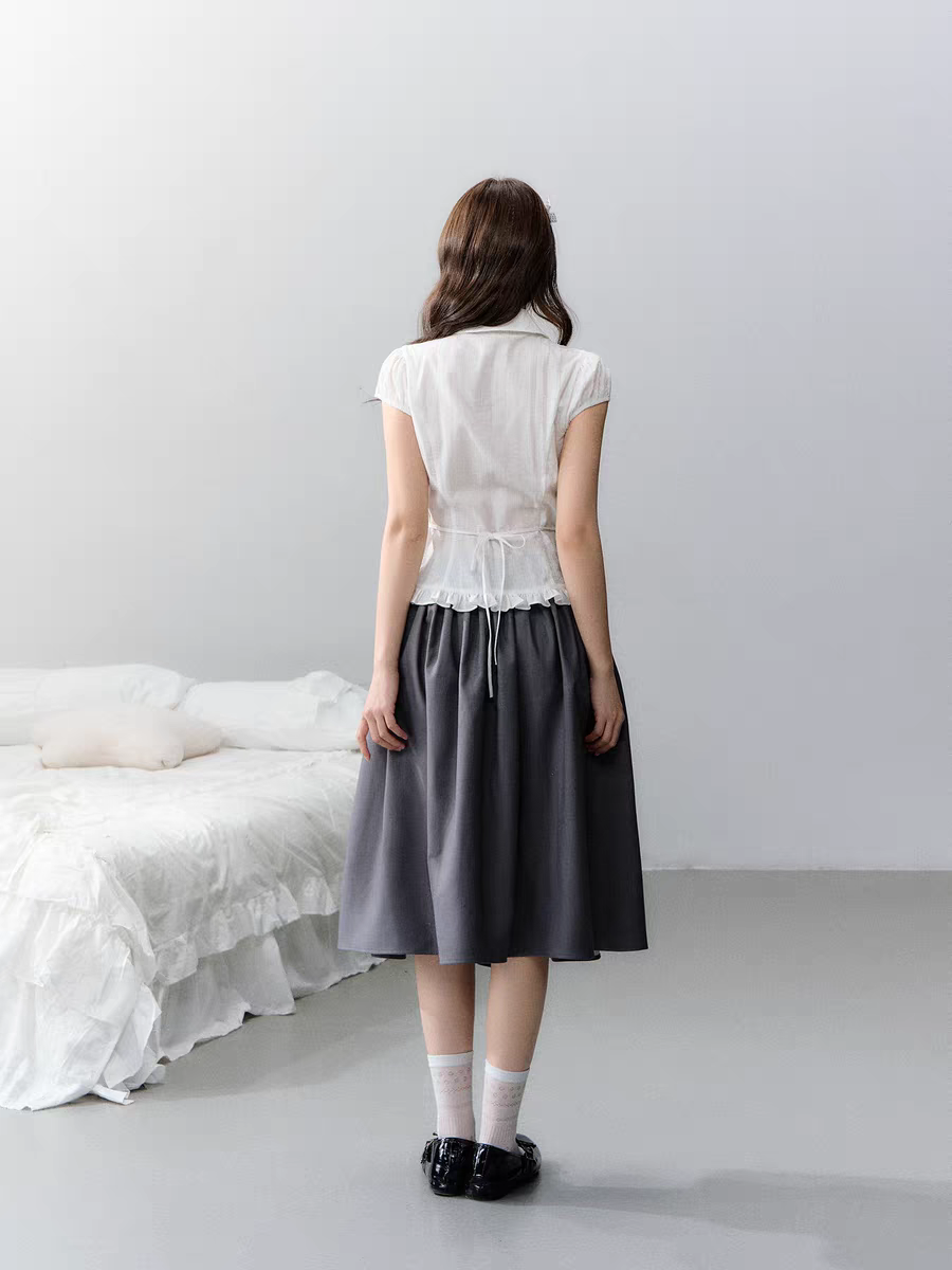 Narratorgirls. Original Design Polka Dot Bow Puffy Midi Skirt