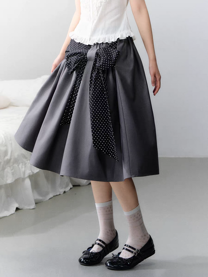 Narratorgirls. Original Design Polka Dot Bow Puffy Midi Skirt