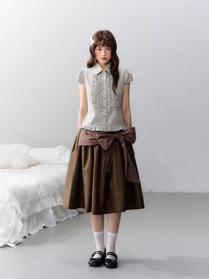 Narratorgirls. Original Design Polka Dot Bow Puffy Midi Skirt