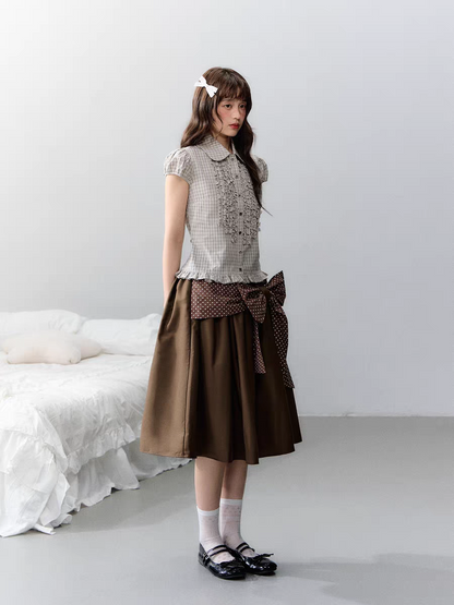 Narratorgirls. Original Design Polka Dot Bow Puffy Midi Skirt